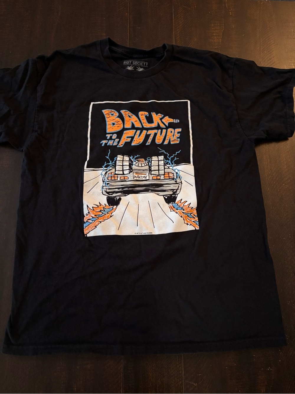 riot society Black Back to the Future DeLorean Graphic Tee
